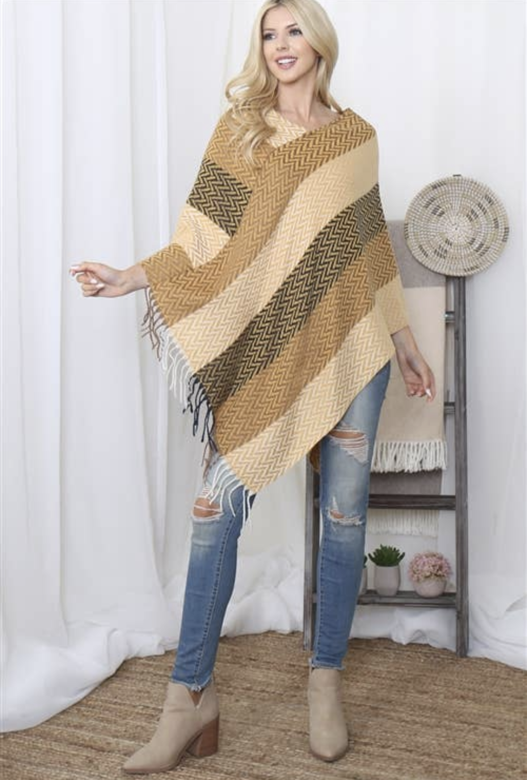 Color Faded Stripes Poncho