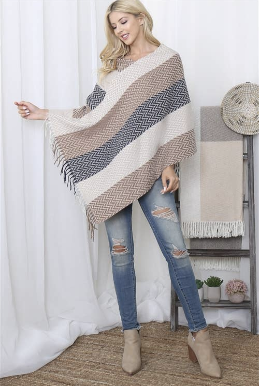 Color Faded Stripes Poncho
