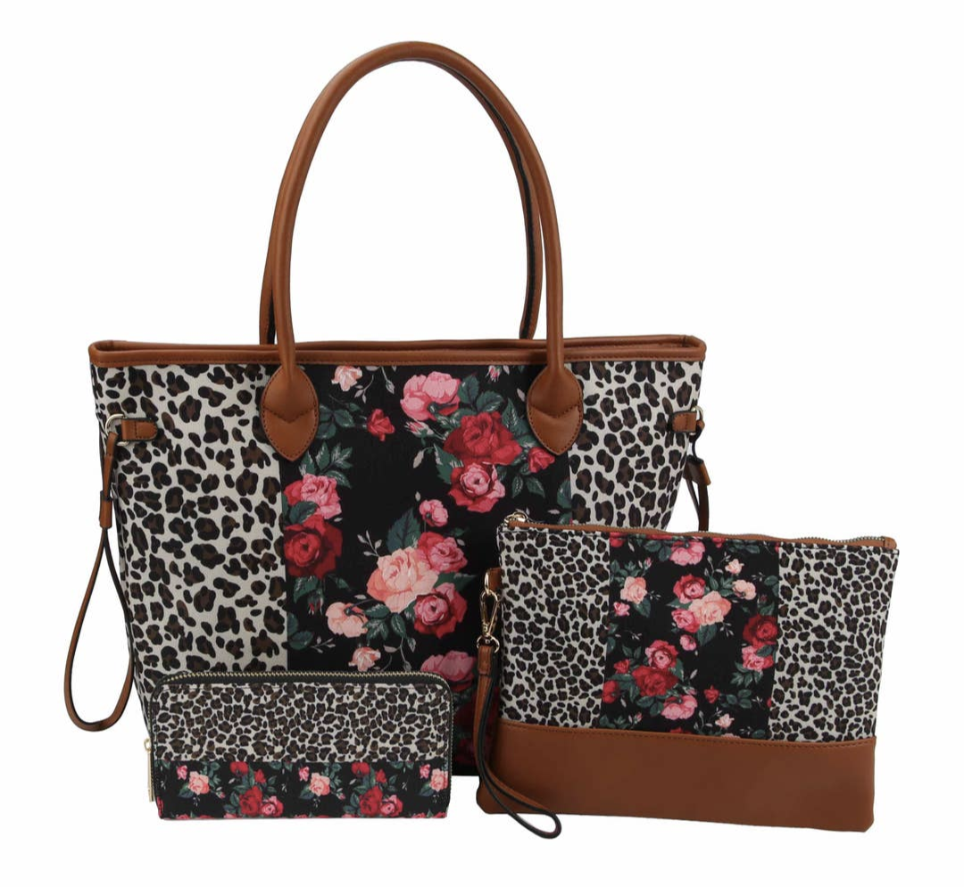 3 N 1 Cheetah Flower Hobo Tote