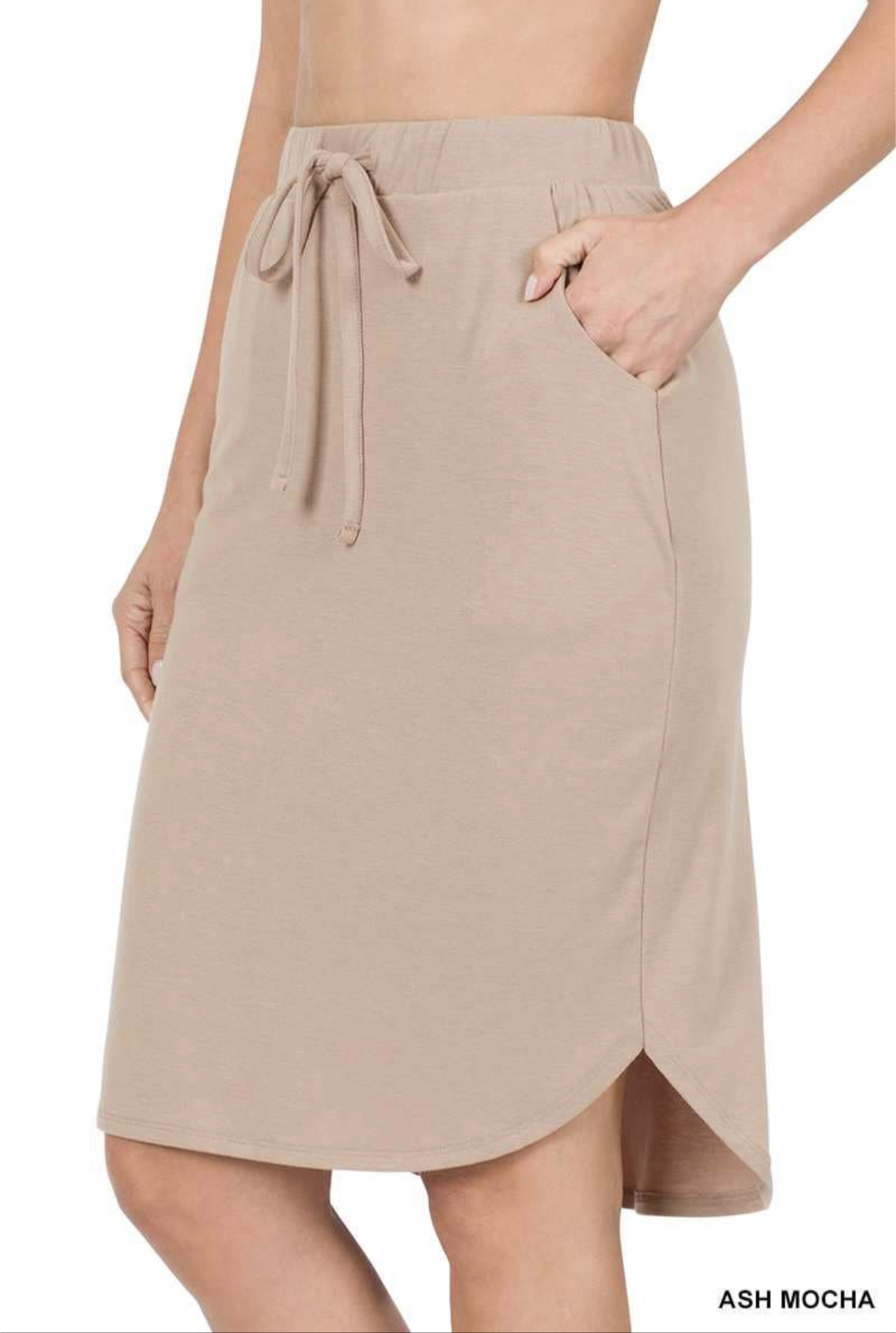 Front Tie Tulip Hem Skirt With Side Pockets