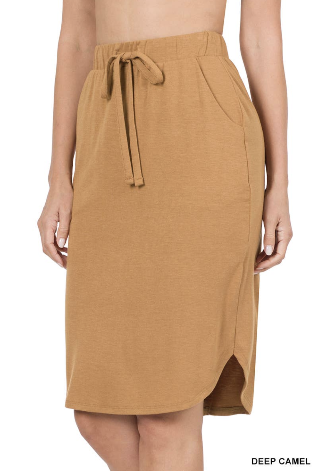 Front Tie Tulip Hem Skirt With Side Pockets