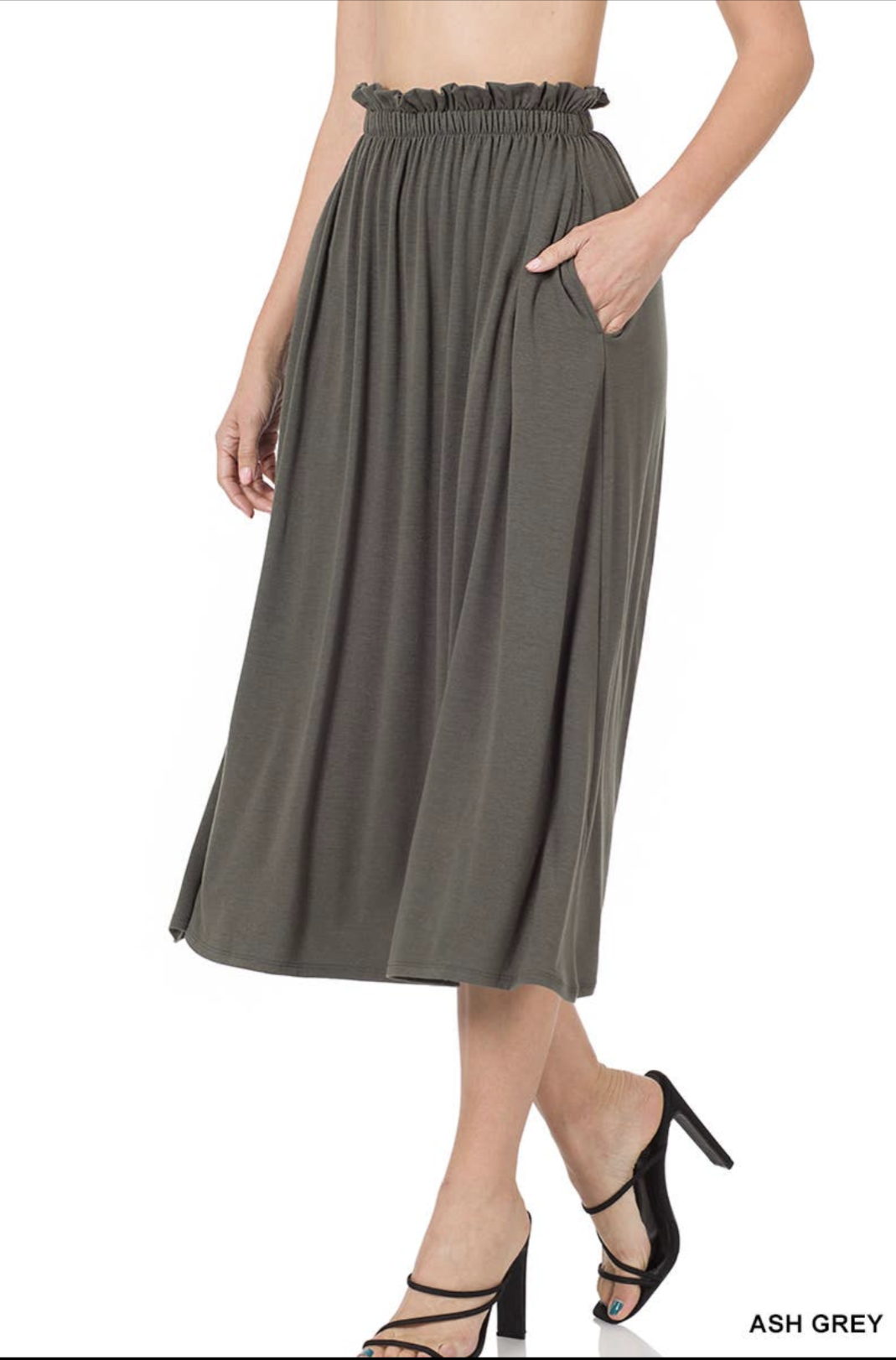 Paperbag Waist Midi Skirt With Pockets