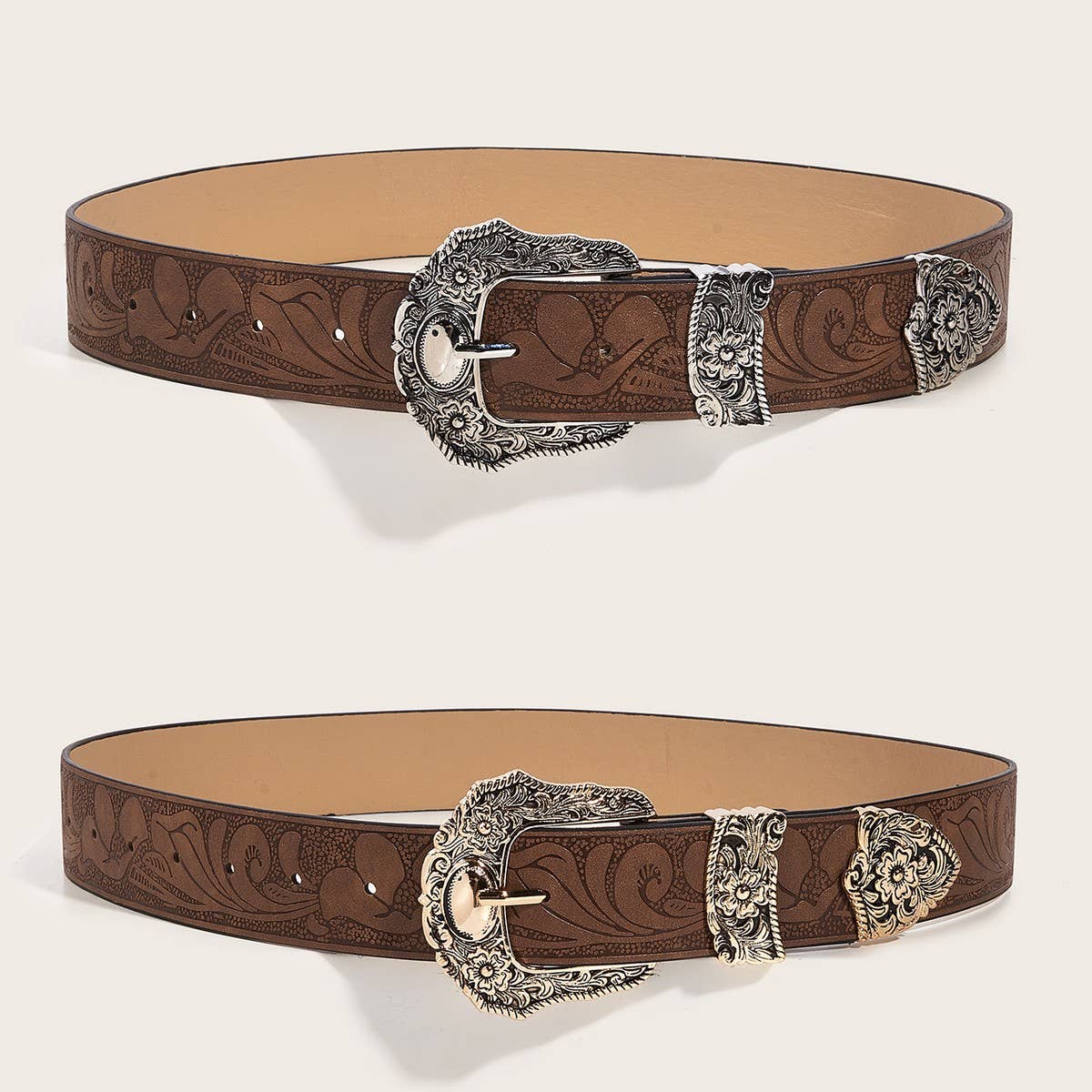 Brown Textured Printed Belt