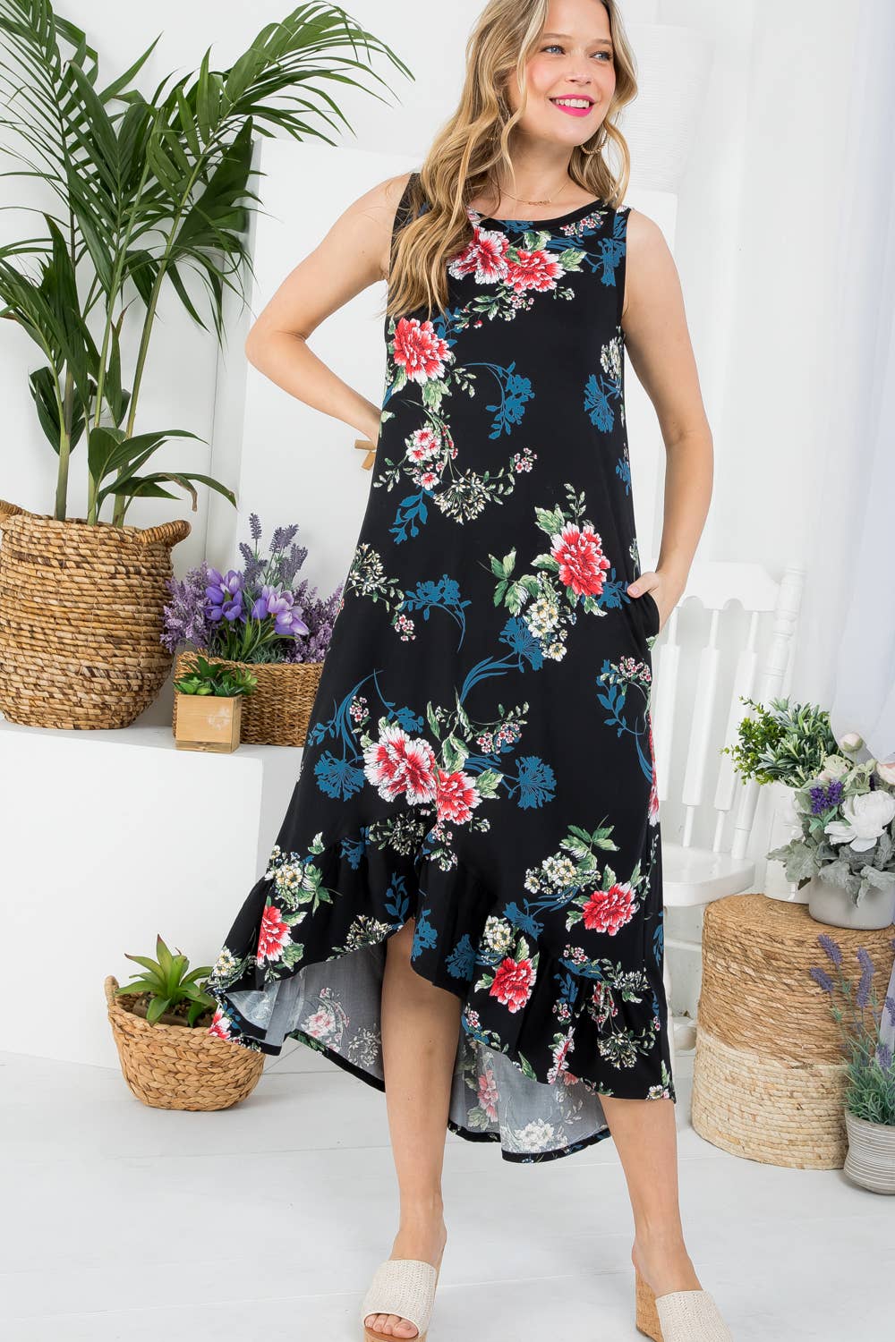 Floral Print All Over Hi-Low Dress