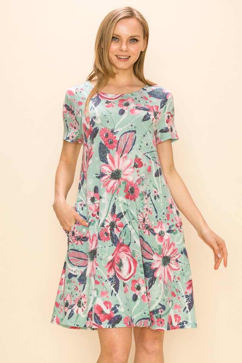 Women Floral Shirt Sleeve Midi Dress