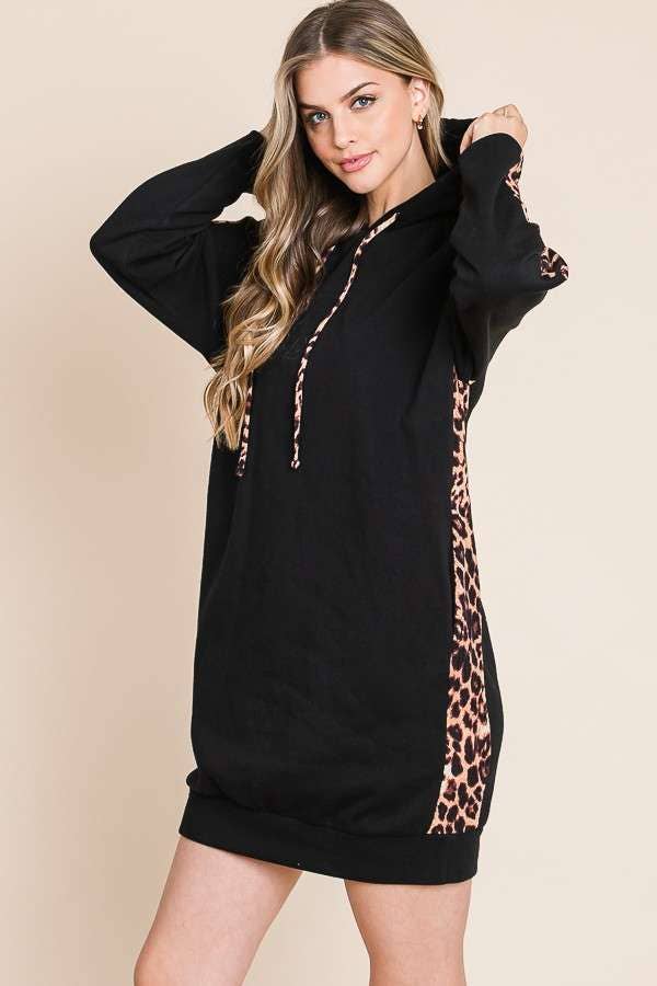 Animal Contrast Strip Hoodie Dress