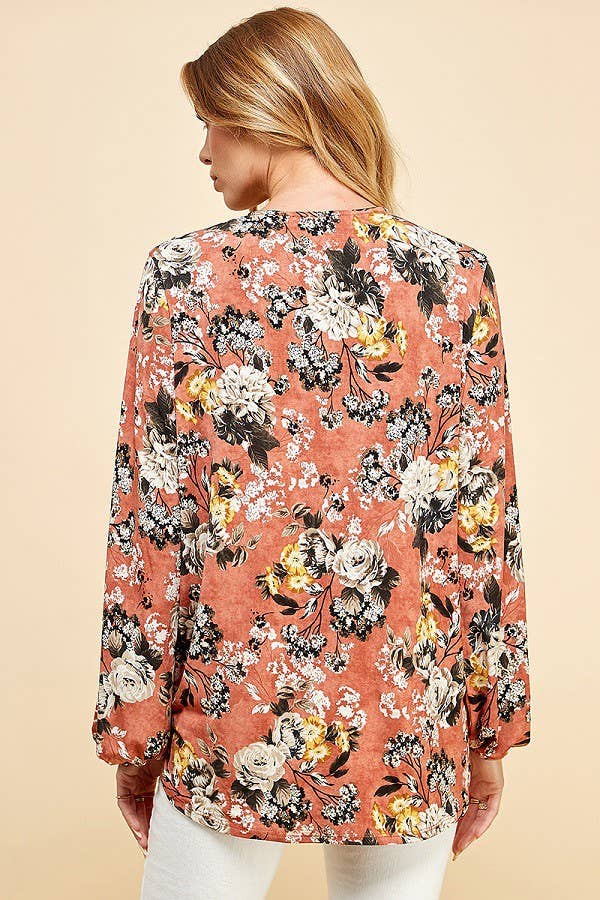 Women Floral Criss Cross Cuffed Open Sleeve Top