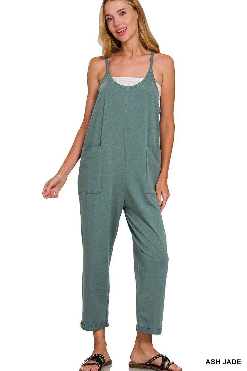 Spaghetti Strap Pocketed Cotton Jumpsuit