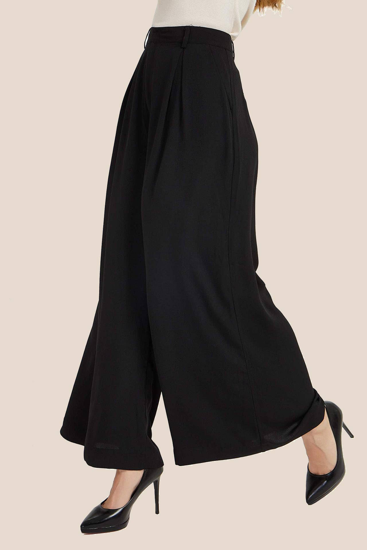 Solid color formal office pull on dressy pants with pockets
