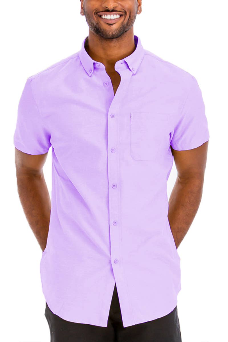 Solid Chambray Short Sleeve Button Down Shirt