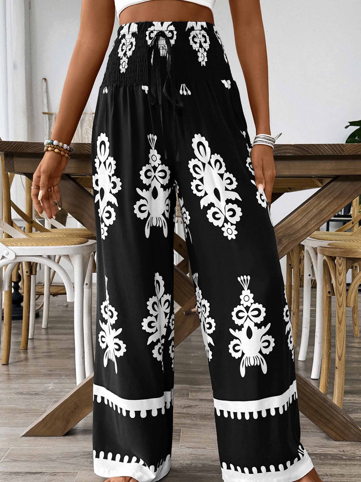 High Waisted Casual Printed Pants