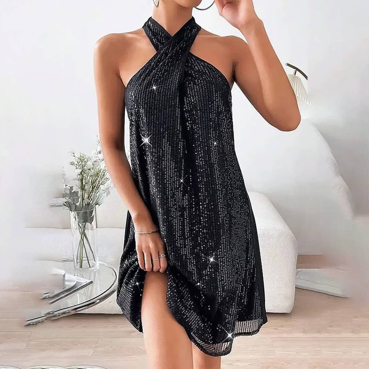 Temperament Off The Shoulder Sexy Sequined Gown