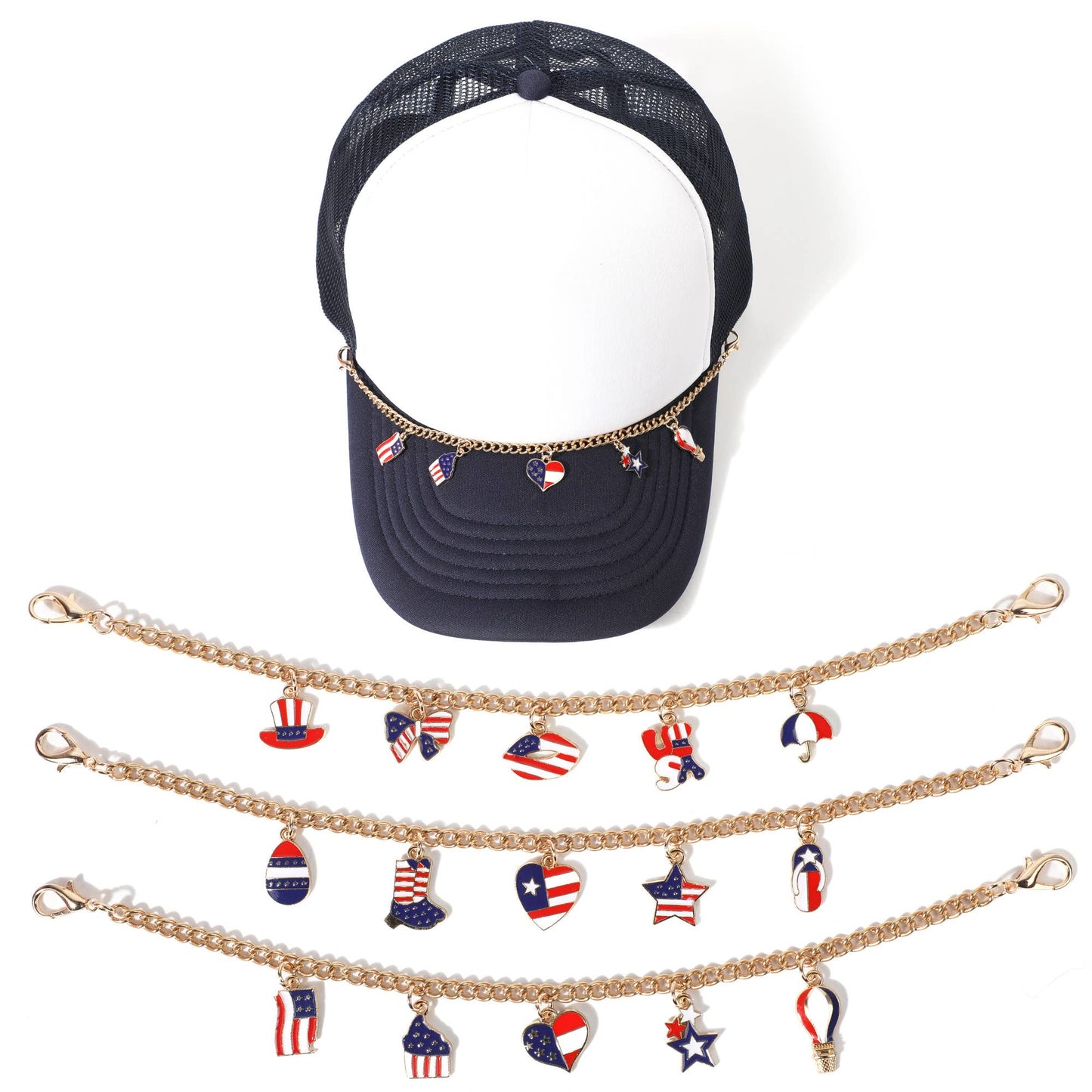 USA Theme Designed Charm Trucker Hat Chain