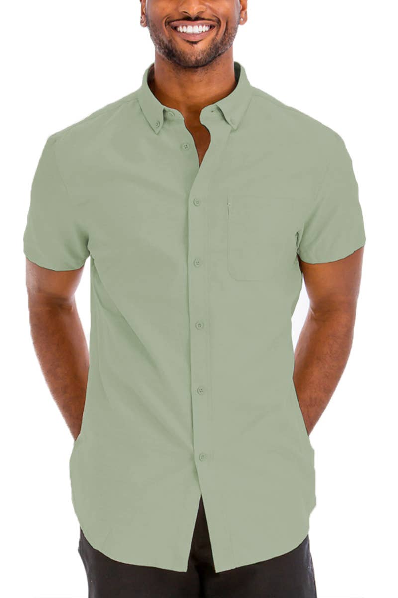 Solid Chambray Short Sleeve Button Down Shirt