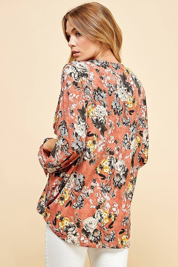 Women Floral Criss Cross Cuffed Open Sleeve Top
