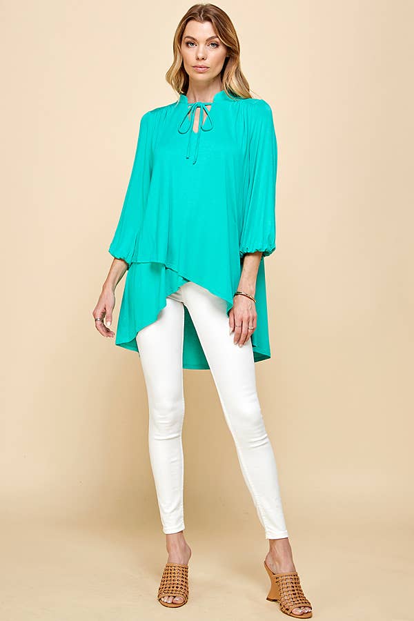 Plus Solid Collar Band Wrap Top With Tie