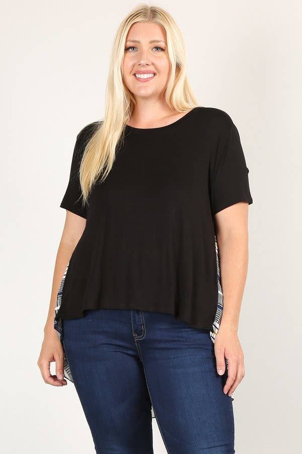 Plus Size Top Hi Low Hem Plaid 17581-T