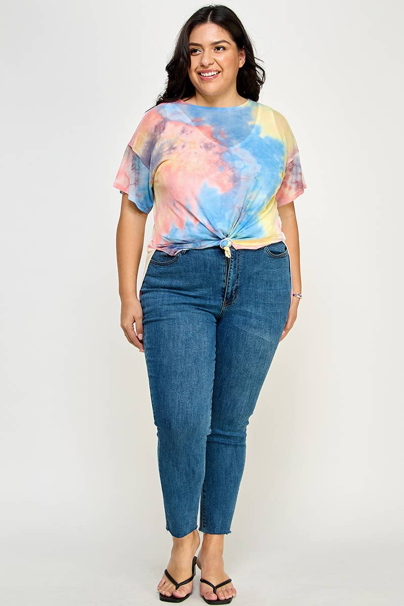 Plus Size Tie Dye Print Mesh Tee