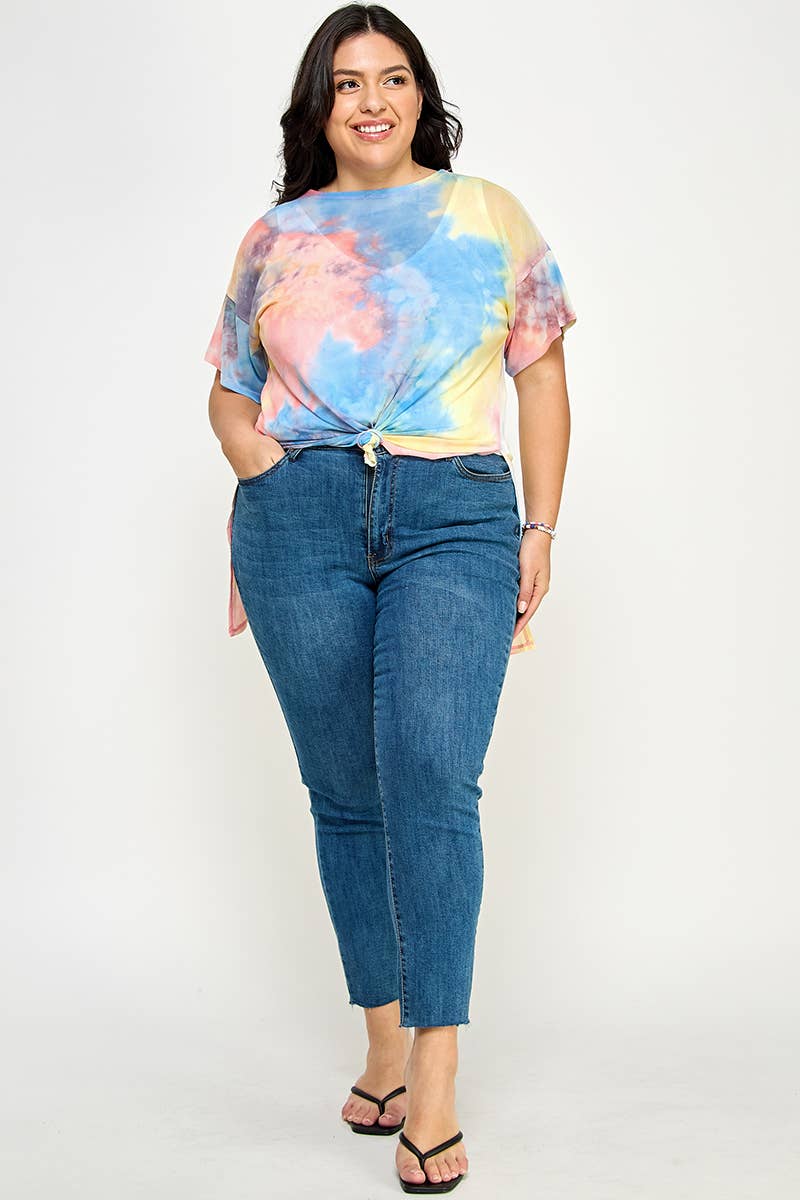 Plus Size Tie Dye Print Mesh Tee