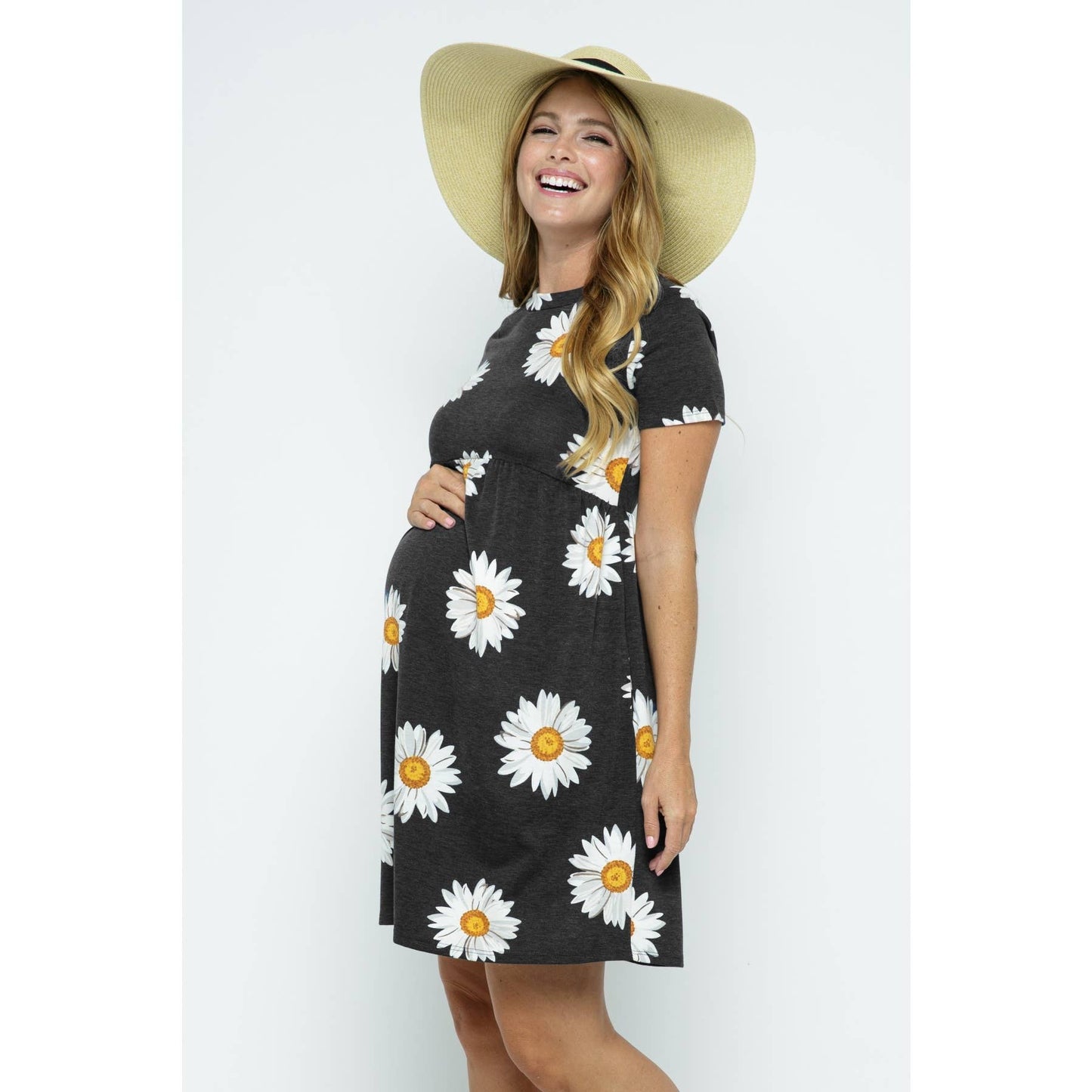 Floral Crew Neck Maternity Babydoll Dress
