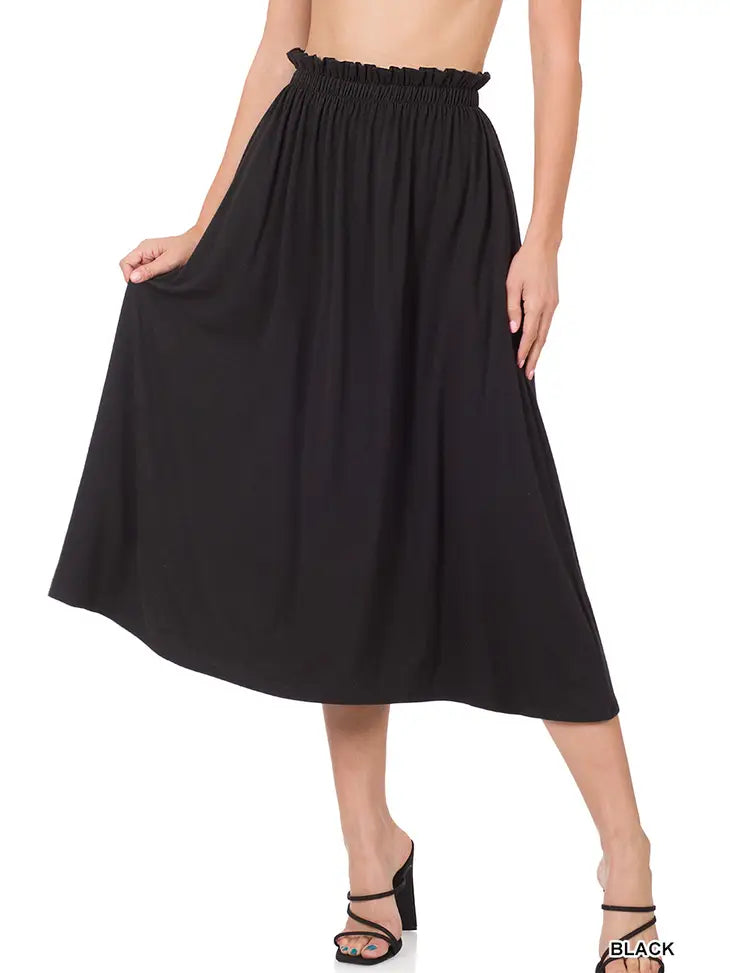 Paperbag Waist Midi Skirt With Pockets