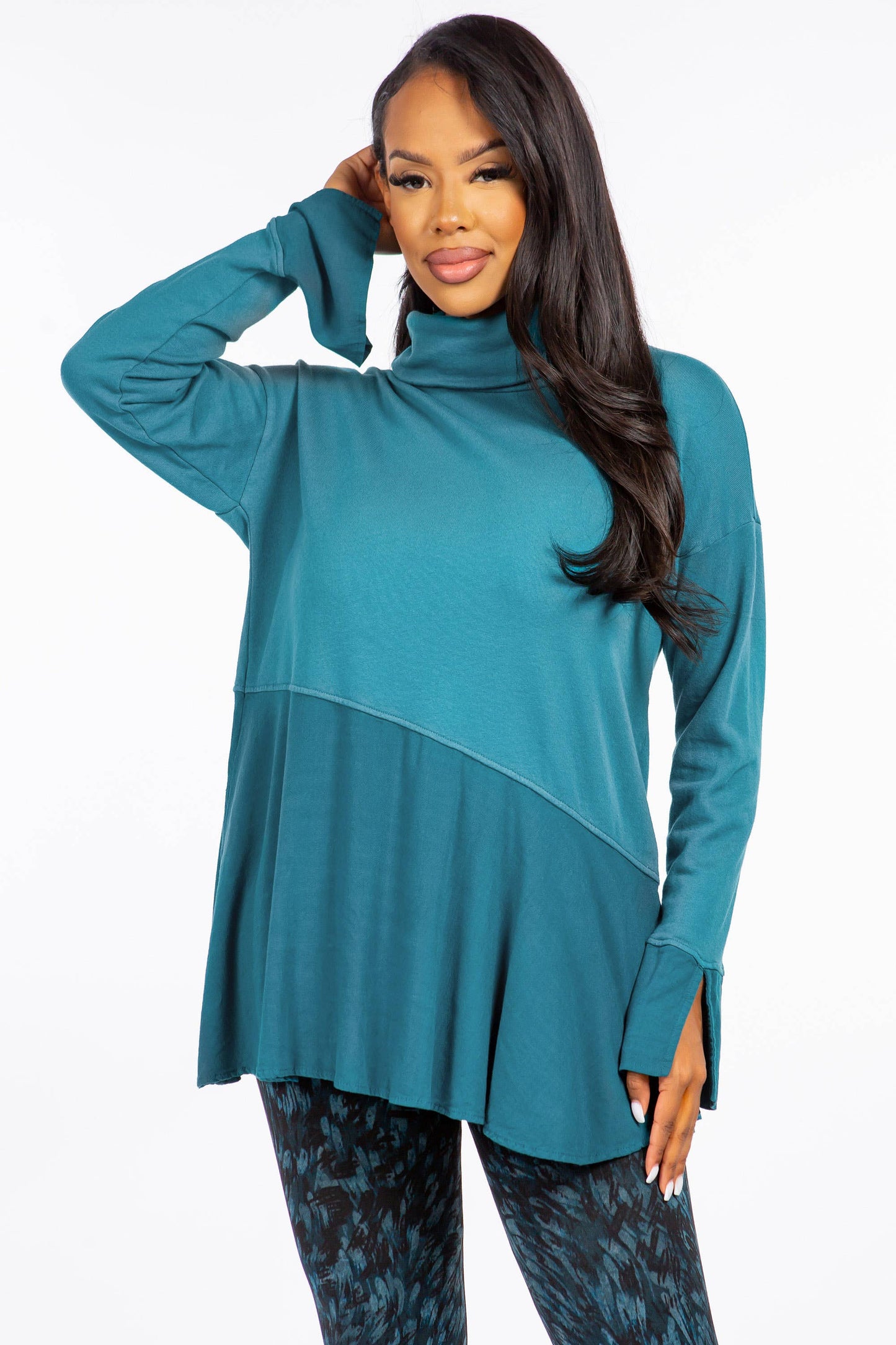 Cowl Neck Tunic with Asymmetric Panel