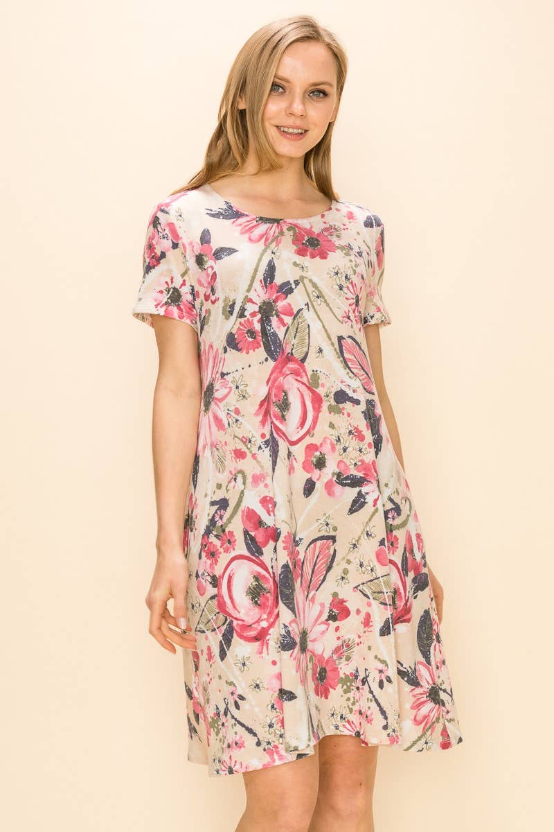 Women Floral Shirt Sleeve Midi Dress