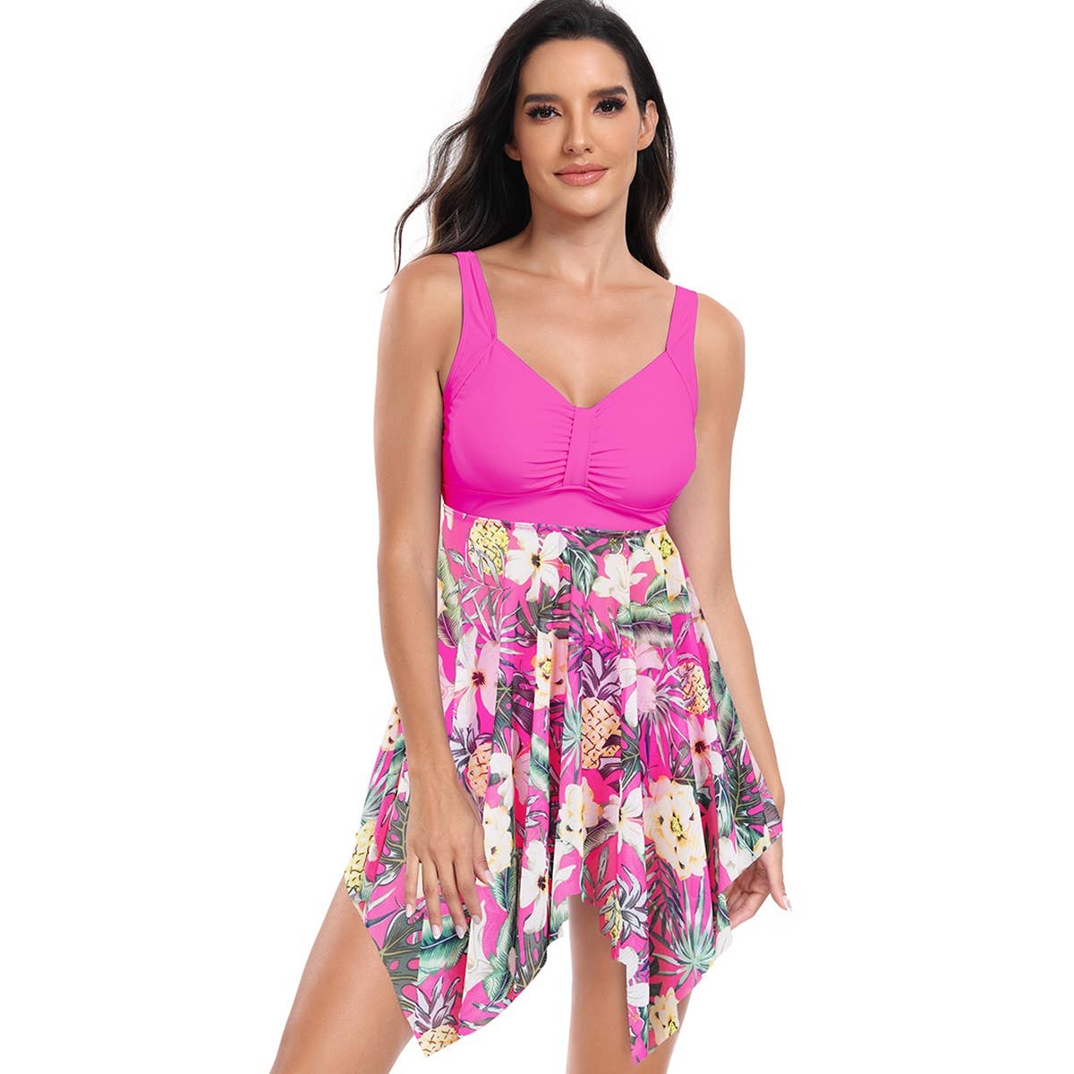 Asymmetrical Sleeveless V Neck Floral Swimsuits