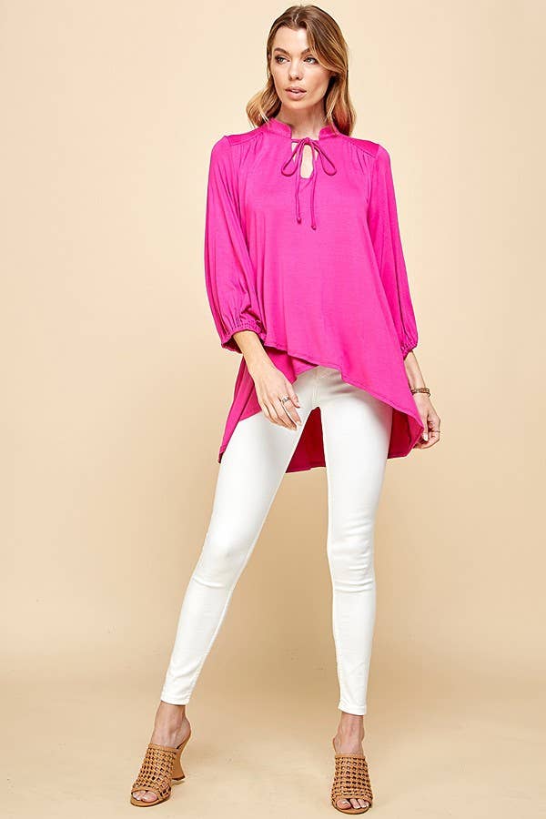 Plus Solid Collar Band Wrap Top With Tie