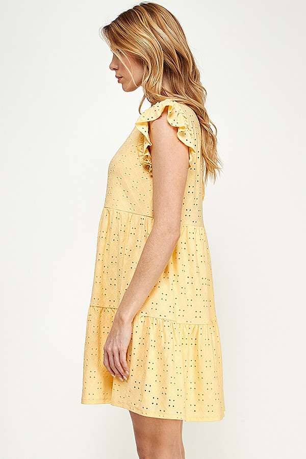 BabyDoll Tiered Mini Ruffle Sleeve Dress: BUTTER CREAM