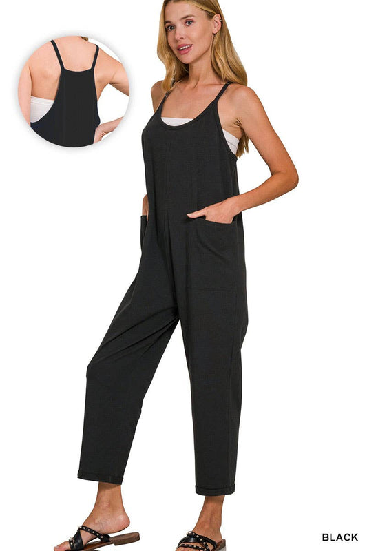Spaghetti Strap Pocketed Cotton Jumpsuit