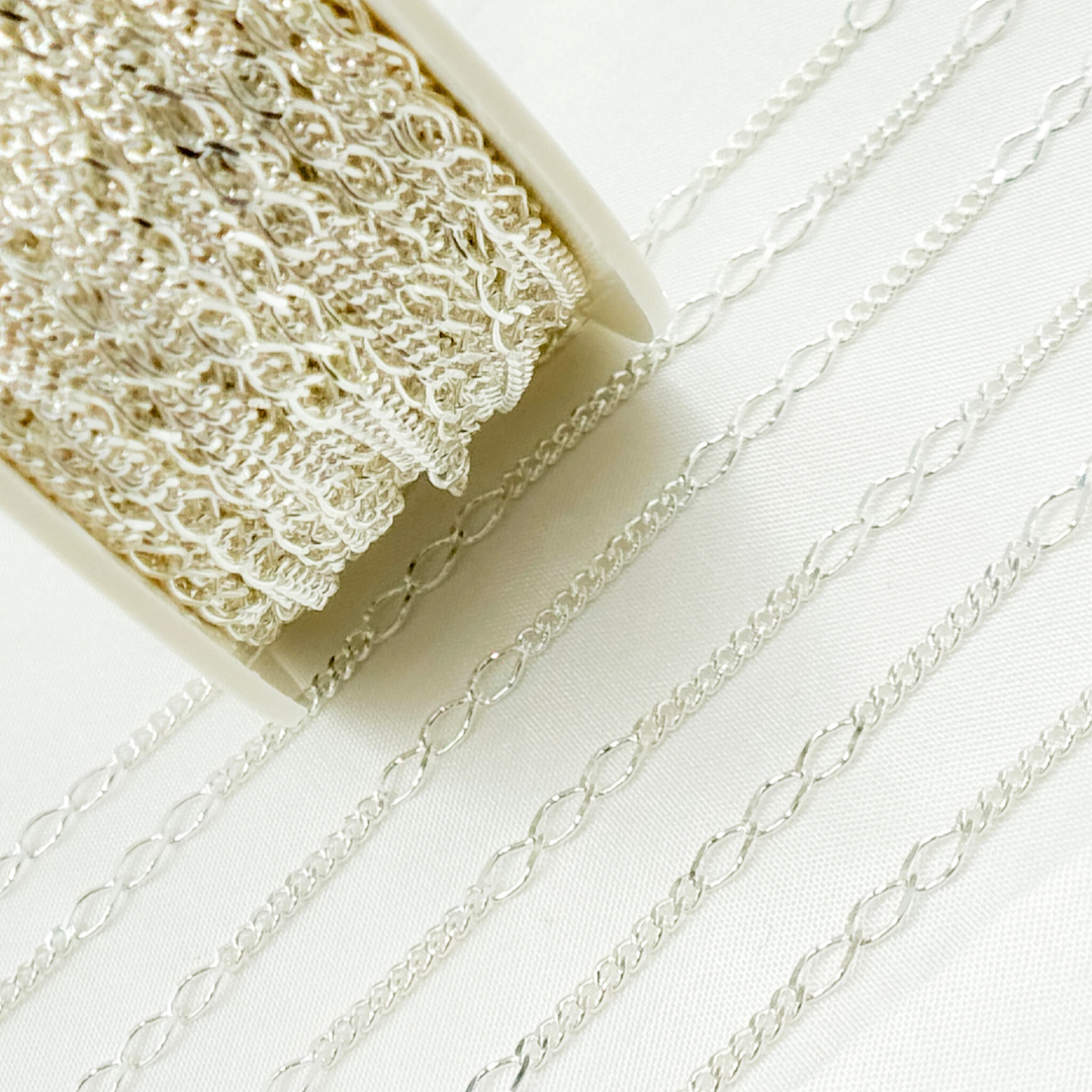 V240SS. Sterling Silver 3 Links Long and Curb