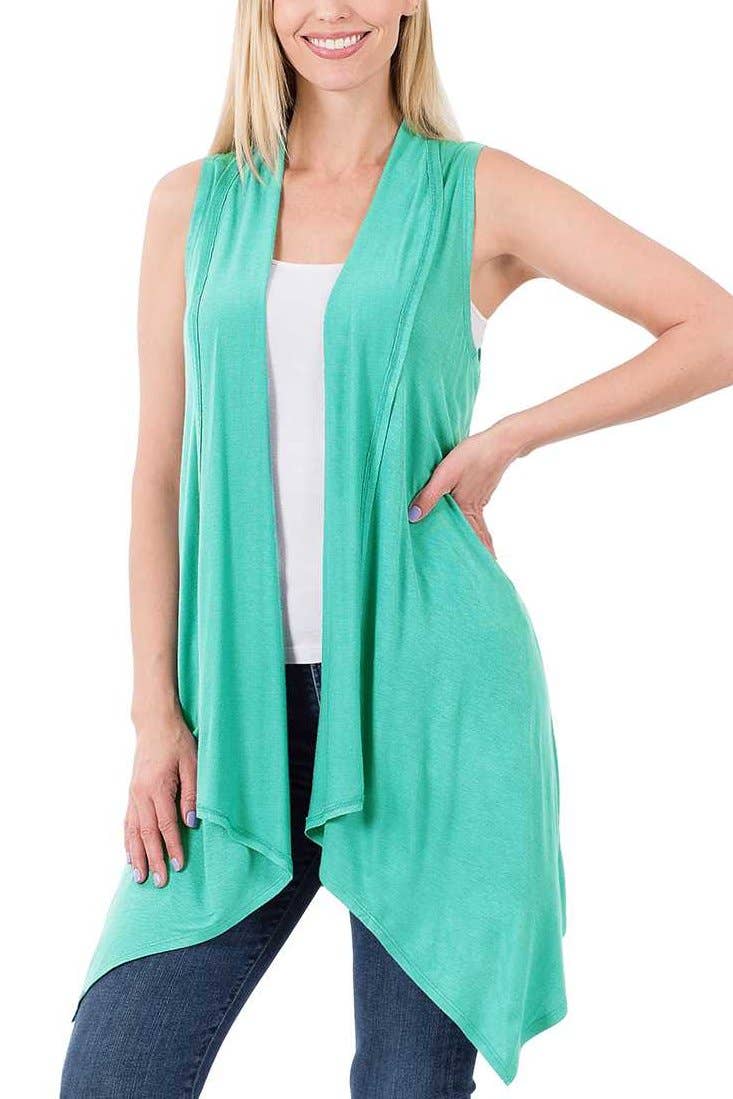 Sleeveless Draped Open Front Cardigan