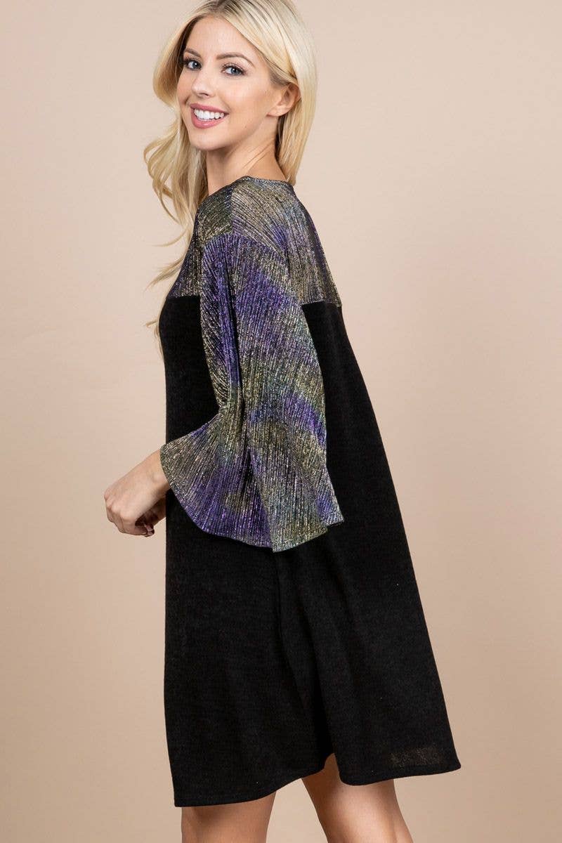 Shimmer Sparkle Bell Sleeve Dress