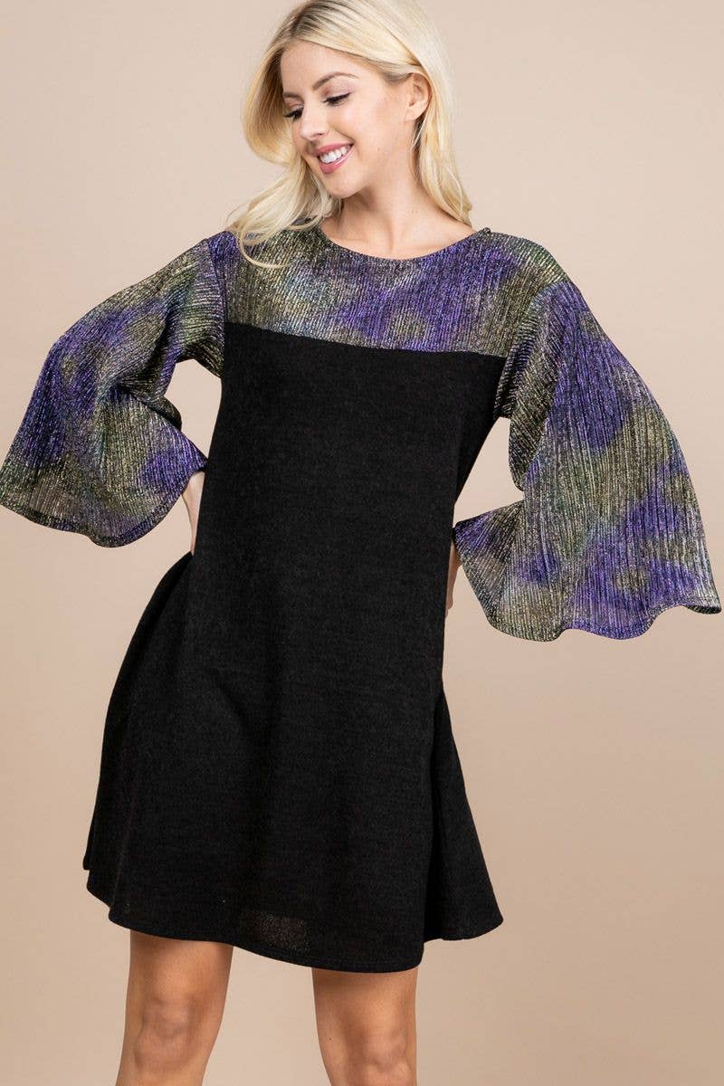Shimmer Sparkle Bell Sleeve Dress