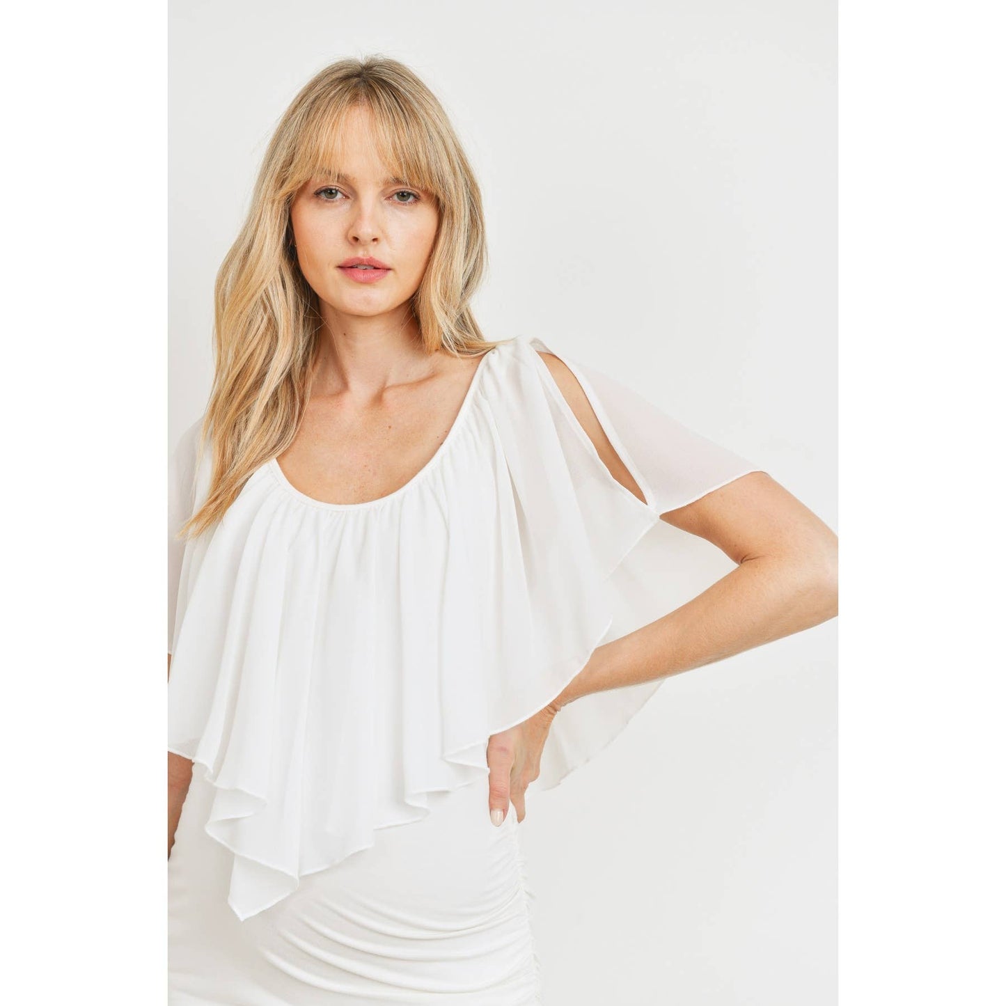 Ruffle Cold Shoulder Scoop Neck Maternity Blouse