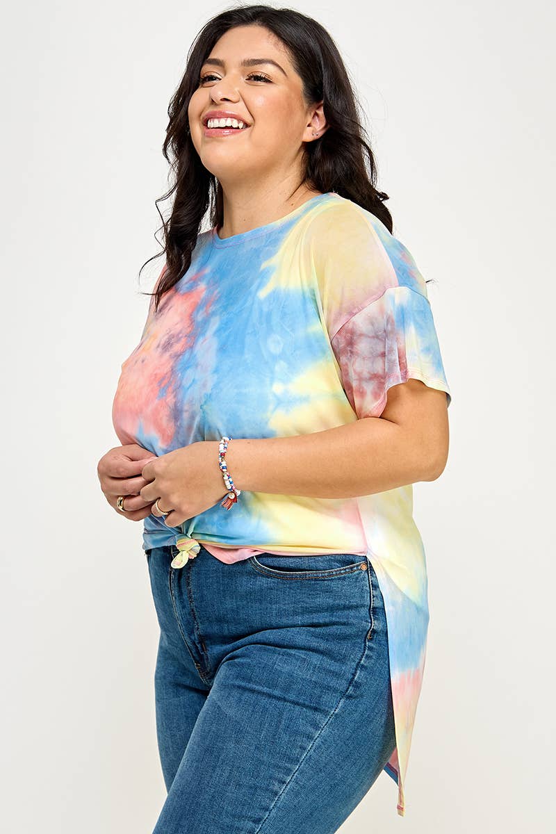 Plus Size Tie Dye Print Mesh Tee