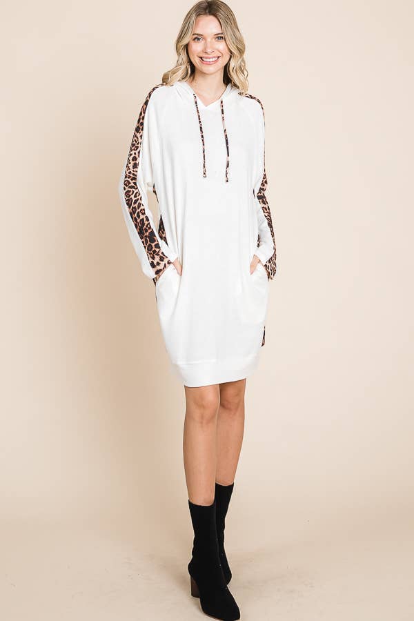 Animal Contrast Strip Hoodie Dress