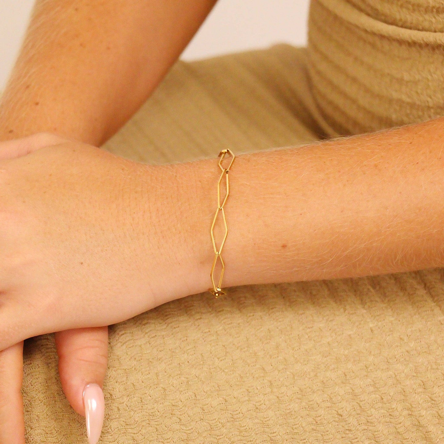 18K Gold PVD Stainless Steel Diamond Paperclip Chain