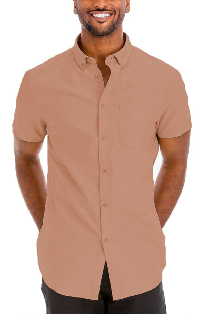 Solid Chambray Short Sleeve Button Down Shirt