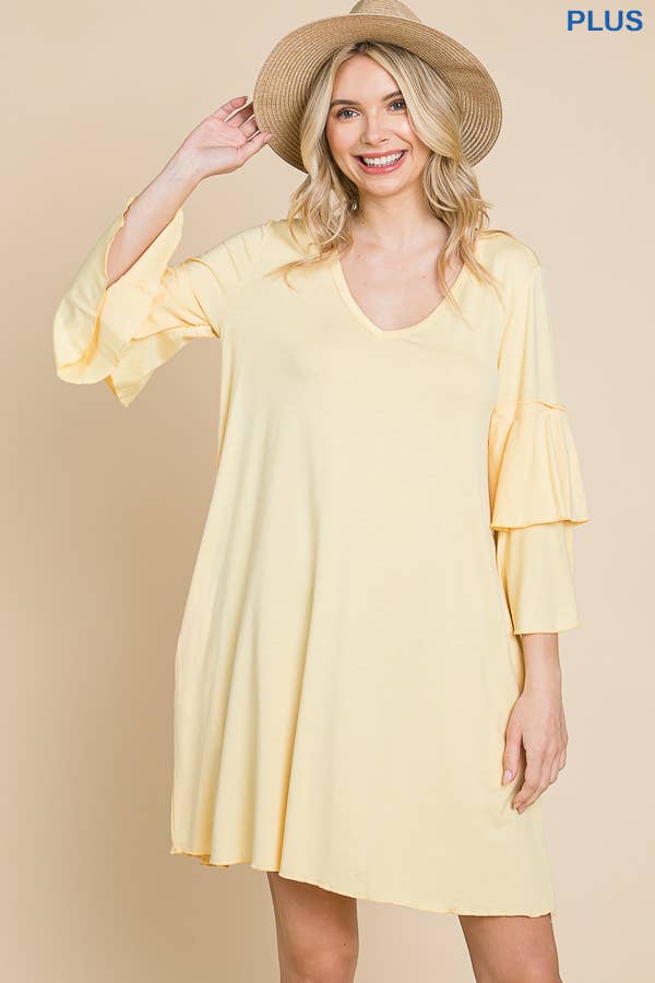 Plus Size V Neck Ruffle Sleeve A Line Dress