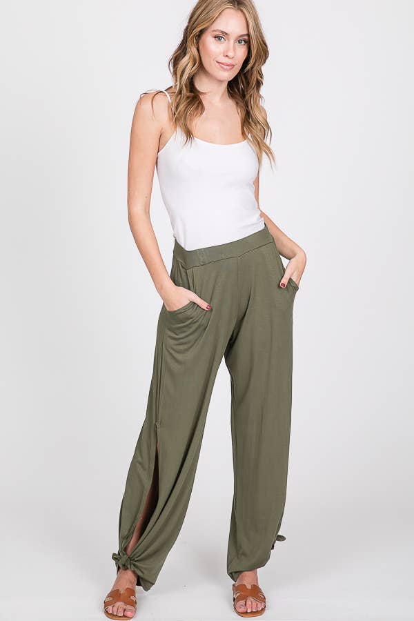 Split Side Tied Hem Pants