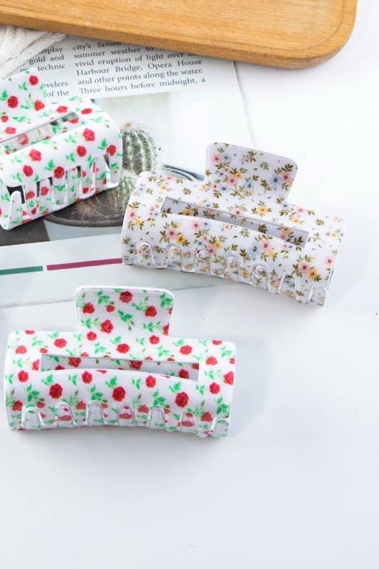 JUMBO DITSY ROSE RECTANGLE HAIR CLAW CLIPS