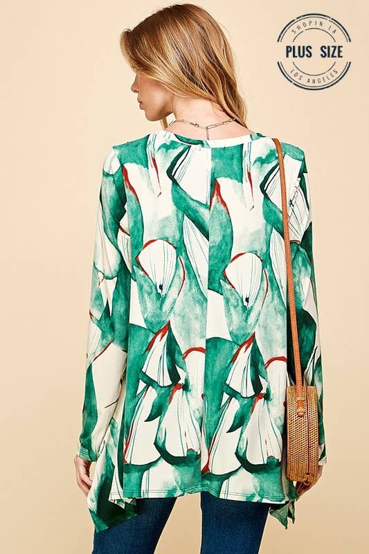 Plus Size Print All Over Long Sleeve Tunic
