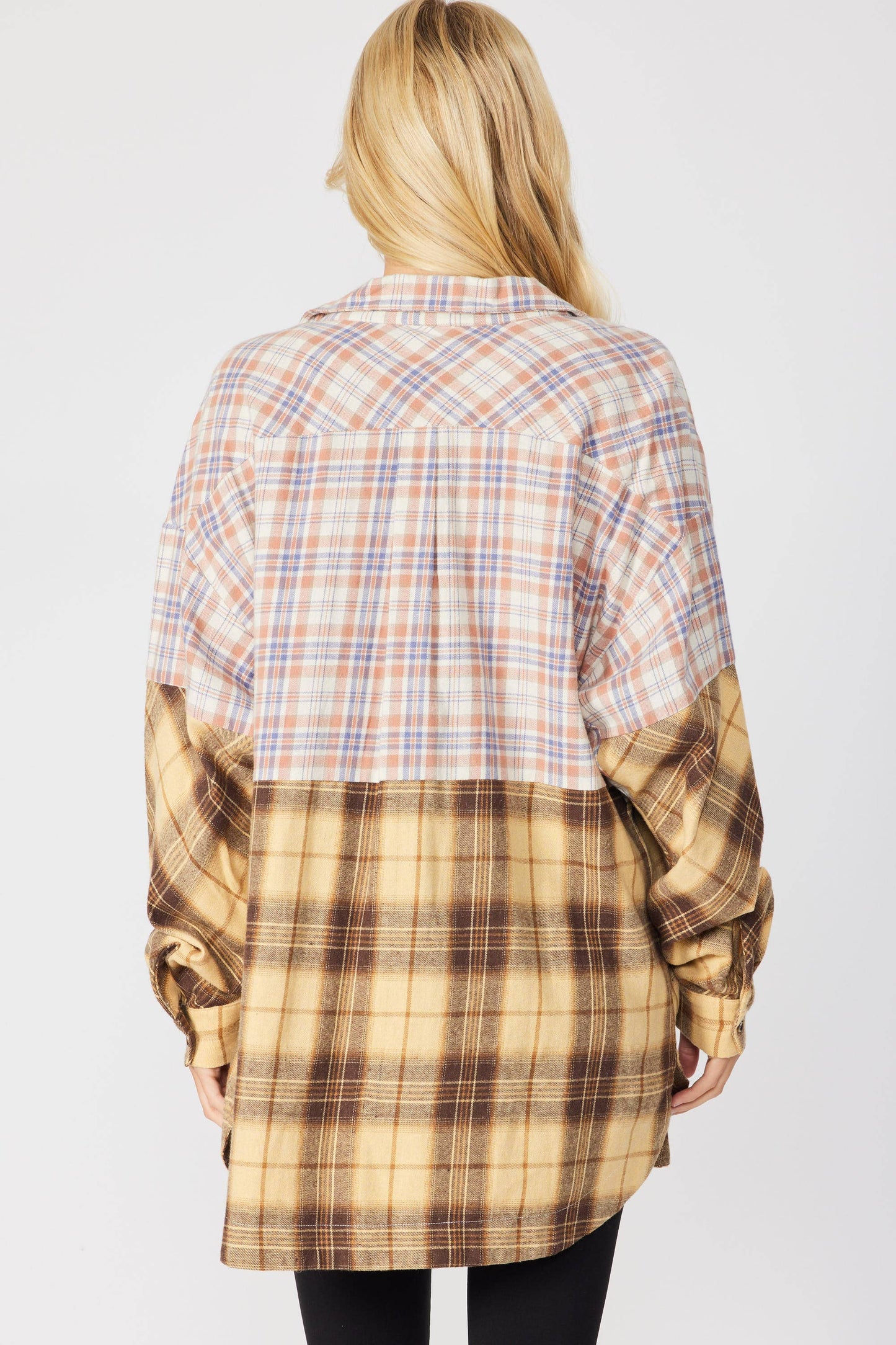 MIXED PLAID BUTTON DOWN OVERSIZED SHIRT