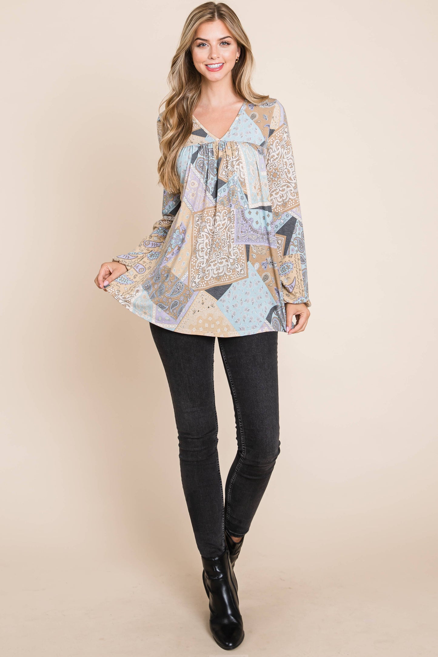 Paisley Print V-Neck Tunic