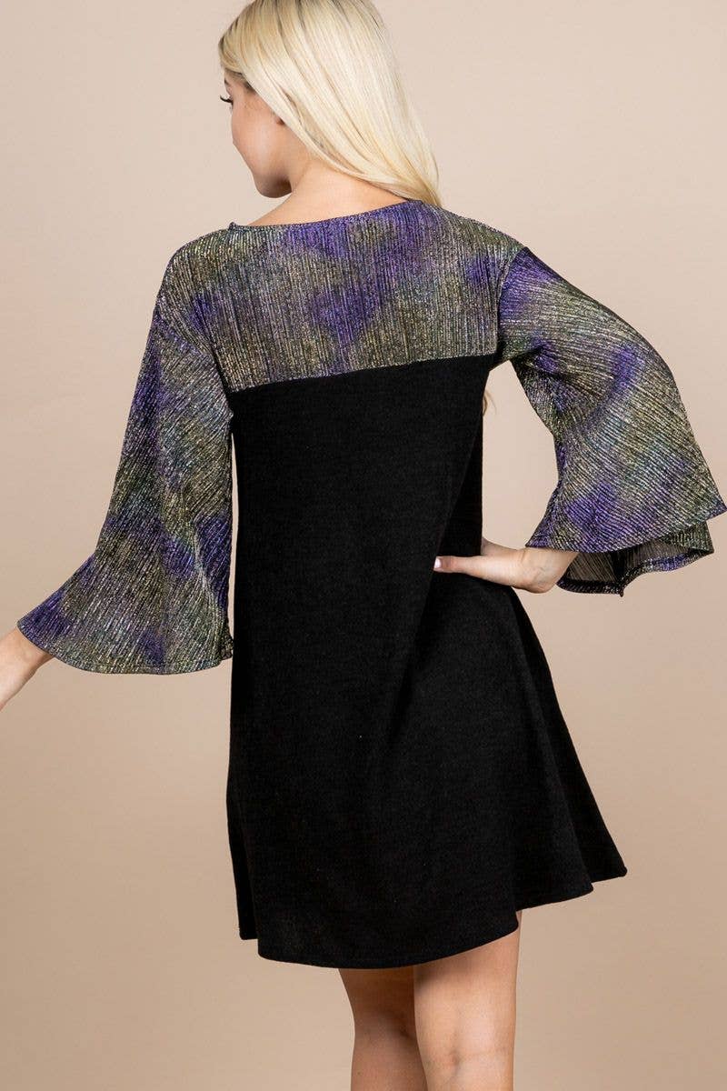 Shimmer Sparkle Bell Sleeve Dress