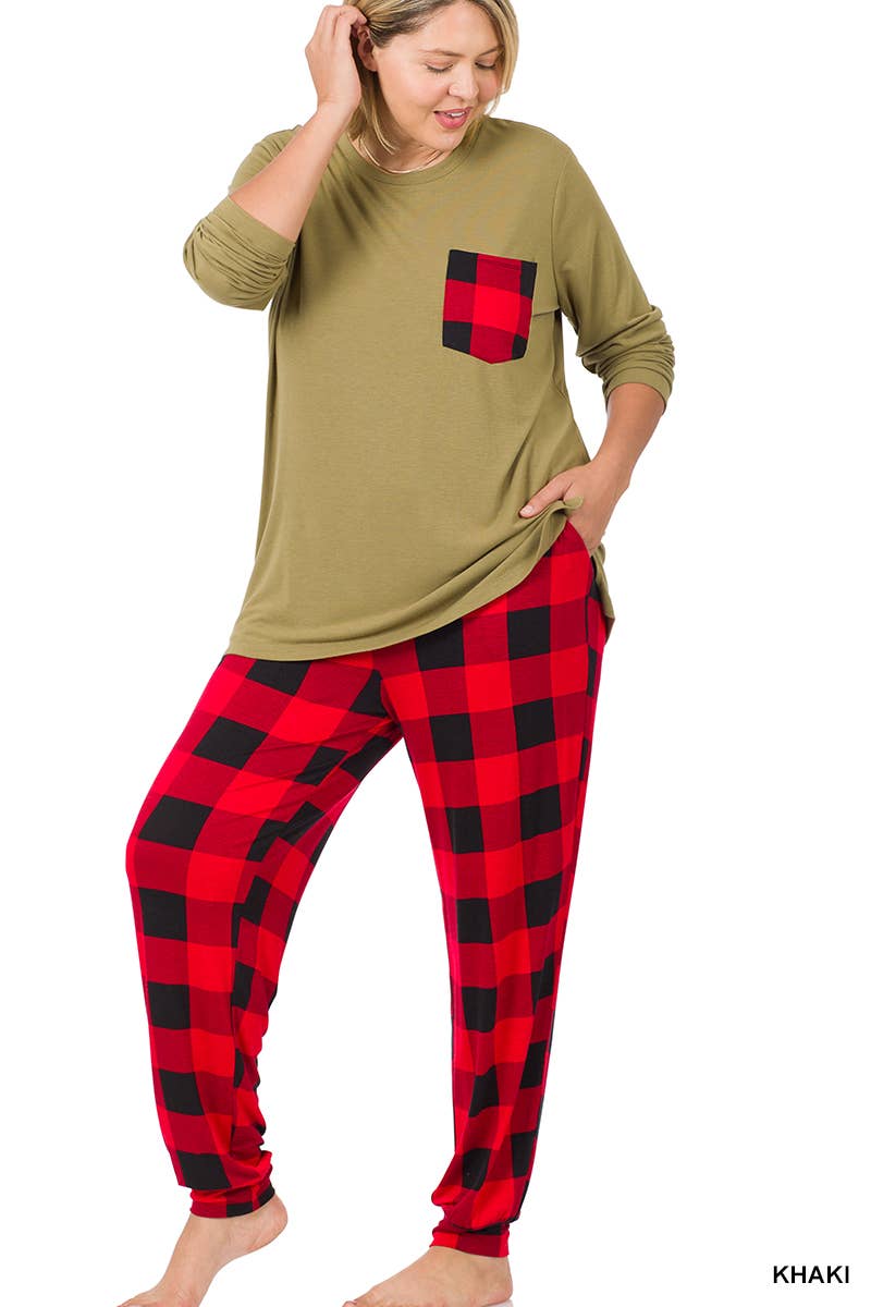 Plus Size Buffalo Plaid Loungewear Set
