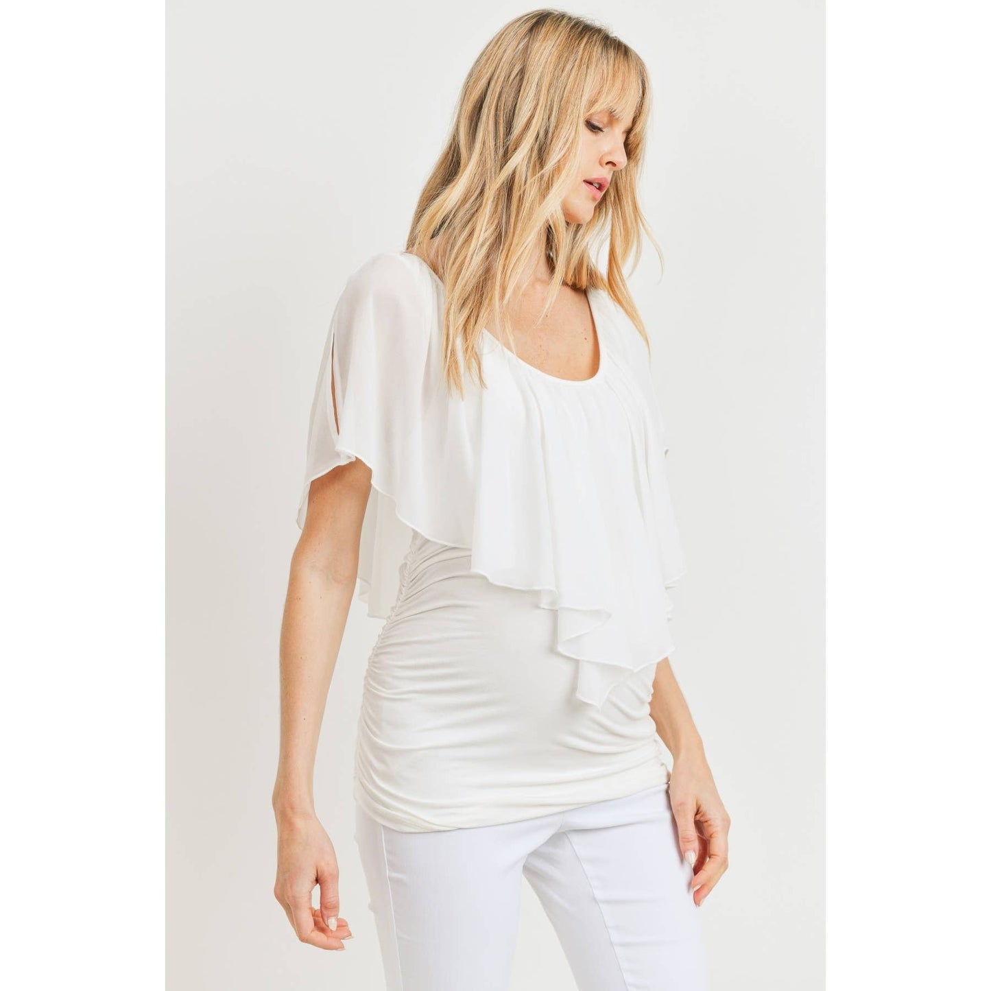 Ruffle Cold Shoulder Scoop Neck Maternity Blouse