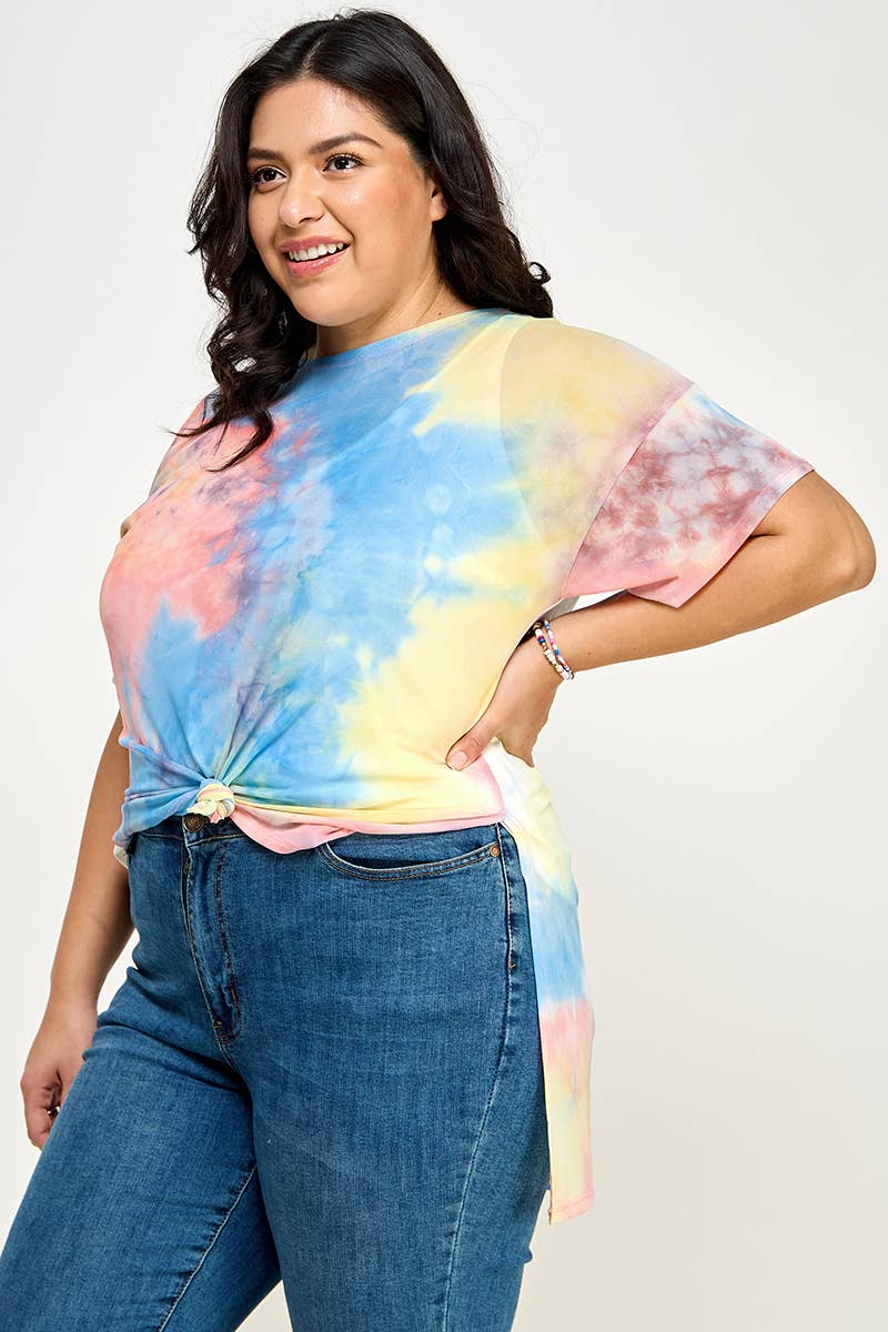 Plus Size Tie Dye Print Mesh Tee